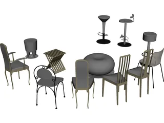 Vietnam Chairs Set 3D Model