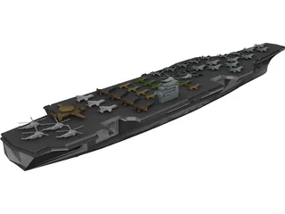 Military Ship with Airplanes 3D Model
