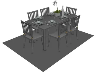 Table Set Dinner with Flower 3D Model