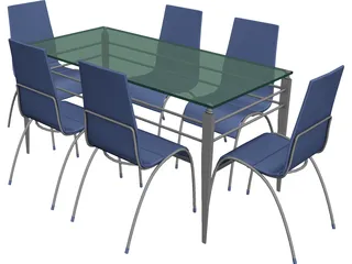 Table Steel Plastic and Glass with Chairs 3D Model