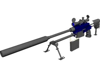 50 Cal Rifle with Suppressor 3D Model