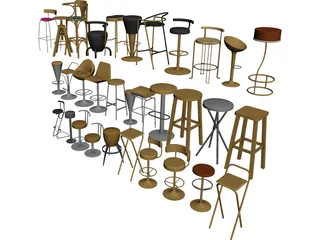 Bar Chairs Collection 3D Model