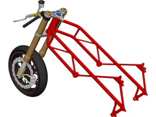 Motorcycle Frame, Wheel and Fork CAD 3D Model