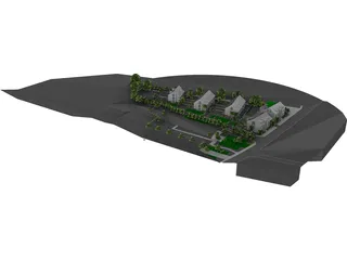 Settlement with 12 Buildings 3D Model