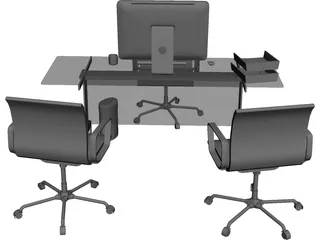 Office Desk and Chairs 3D Model 3D Preview