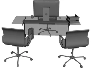 Office Desk and Chairs 3D Model