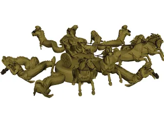 Chariot with Horses and other Creatures 3D Model