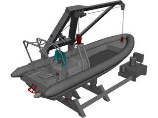 Davit and Inflatable Boat CAD 3D Model