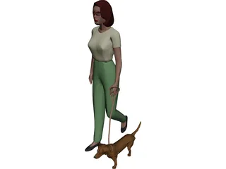 Women walking Dog 3D Model