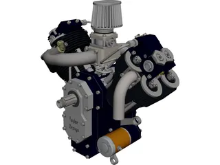 Generic V-Twin Gas Engine Assembly CAD 3D Model