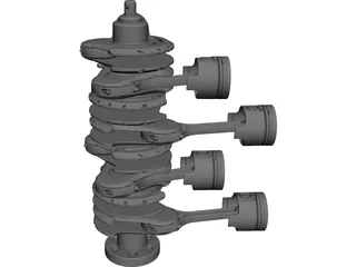 V8 Engine Crankshaft and Pistons CAD 3D Model