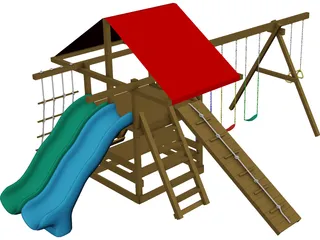 Wooden Backyard Swing Set 3D Model