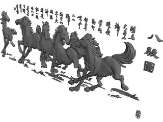 Eight Horses Japanese Statue 3D Model