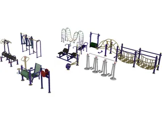 Outdoor Fitness Equipment Collection 3D Model 3D Preview