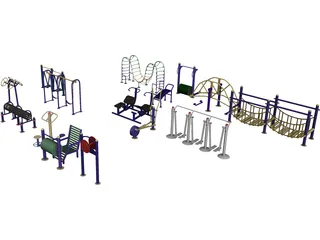 Outdoor Fitness Equipment Collection 3D Model