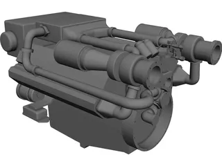 MAN Marine Diesel V12 Engine CAD 3D Model