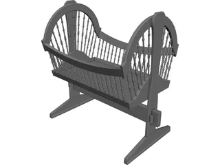 Wooden Baby Crib Cradle 3D Model