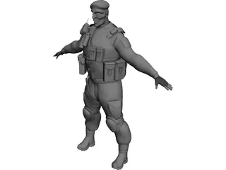 Soldier Black Beret 3D Model