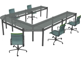 Office Table with Chairs 3D Model