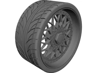 BBS RS Replica 3 Piece Wheel and Tire CAD 3D Model