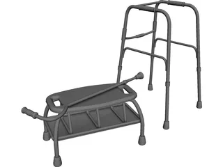 Walker Cane and Bath Chair 3D Model