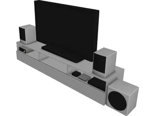 TV Rack with TV and Stereo CAD 3D Model