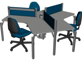 Office Table Set 3D Model 3D Preview