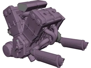 V4 Twin Turbo Engine CAD 3D Model