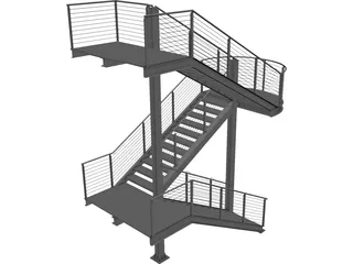 Fire Escape Stair CAD 3D Model