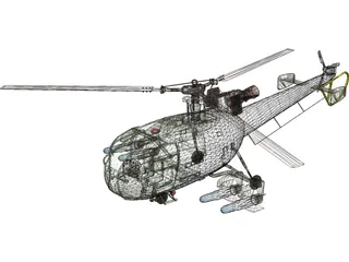 Aeroespatiale Alouette III with Interior 3D Model