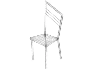 Steel Kitchen Chair with Wooden Seat 3D Model