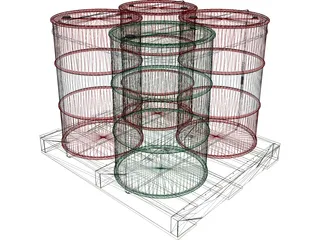 Drums on a Pallet 3D Model