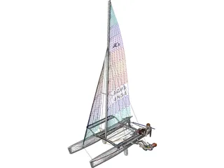 Hobie 18 Magnum Catamaran with Sailors 3D Model