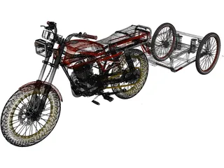 Honda ML 125 with Trailer 3D Model