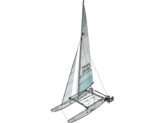Hobie 16 Racing Catamaran with Male Sailor 3D Model