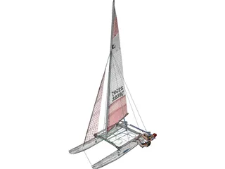 Hobie 16 Racing Catamaran with two Female Sailors 3D Model