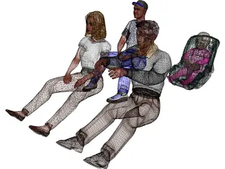 Family in Car 3D Model