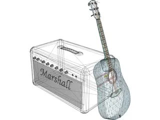 Guitar and Amp Marshall 3D Model