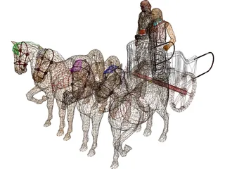 Chariot with People and Horses 3D Model