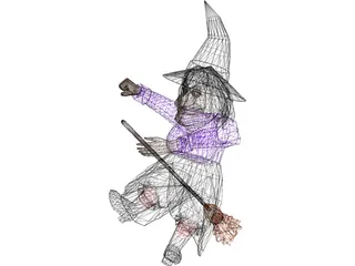 Witch Flying On Broom 3D Model