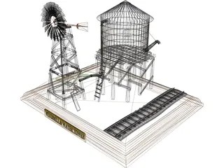 Windmill and Water Tower 3D Model