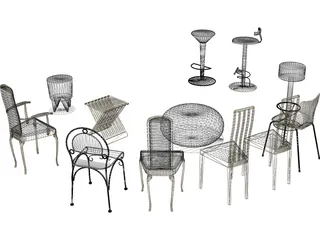 Vietnam Chairs Set 3D Model