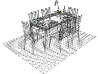 Table Set Dinner with Flower 3D Model