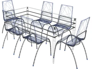 Table Steel Plastic and Glass with Chairs 3D Model