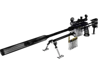 50 Cal Rifle with Suppressor 3D Model