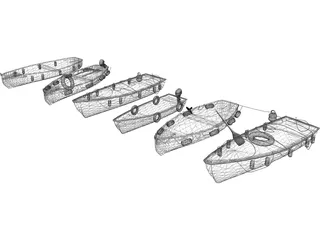 River Fishing Boats Set 3D Model
