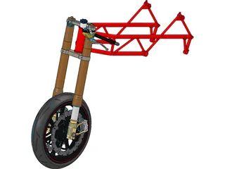 Motorcycle Frame, Wheel and Fork 3D Model