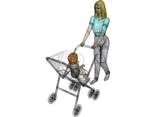 Woman [+Baby Carriage] 3D Model