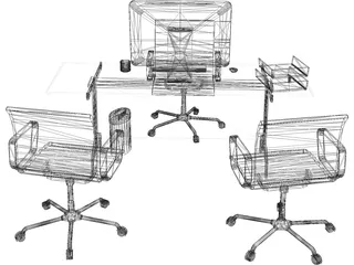 Office Desk and Chairs 3D Model