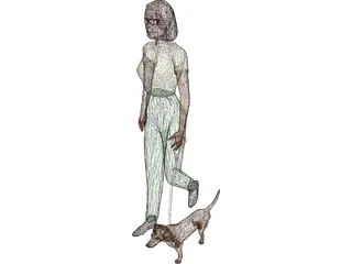 Women walking Dog 3D Model